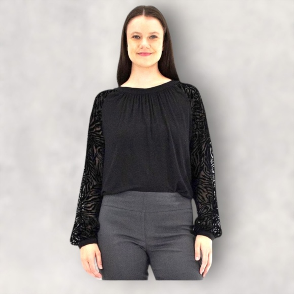 Zac &‎ Rachel Women's Long Sleeve Flocked Mesh Top Size PL